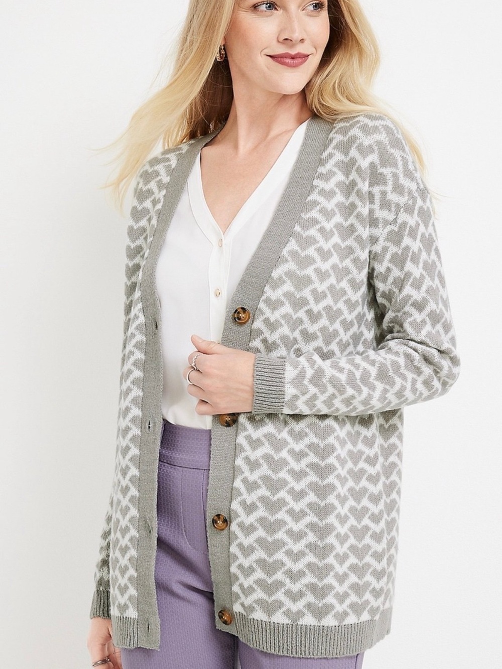 Maurices Heart Button Gray Cardigan Sweater Size Medium